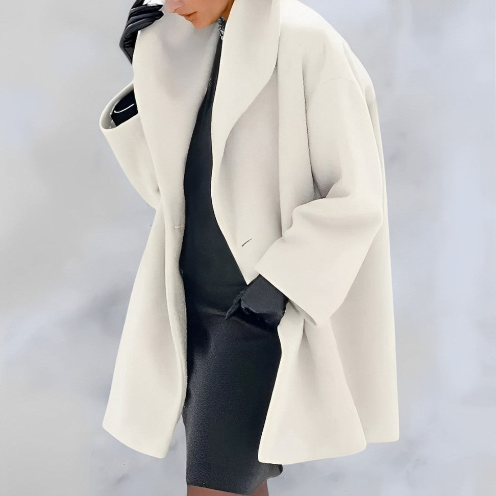 Women - Loose Wool Coat - Cozy Shawl Collar - Stylish Warm Outerwear for Fall & Winter