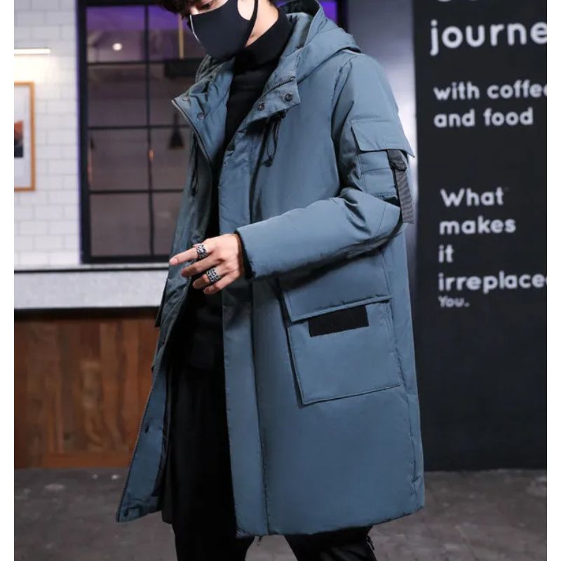 Men's parka winter jacket with hood and several pockets