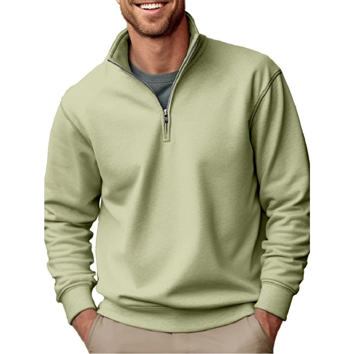 Comfortable sweatshirt with zip and stand-up collar