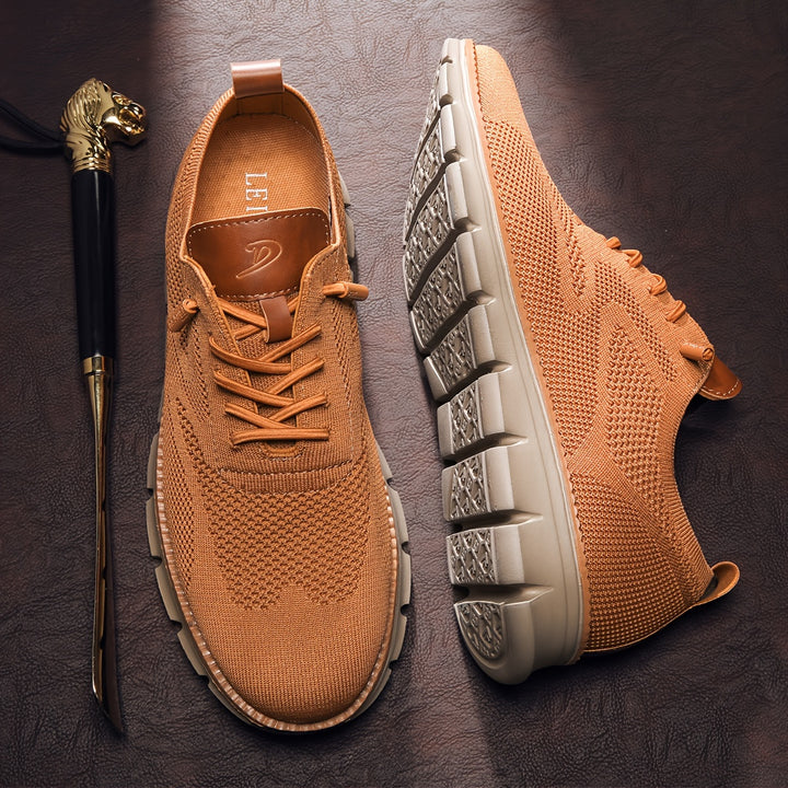 Caramel-coloured knitted sneakers for men