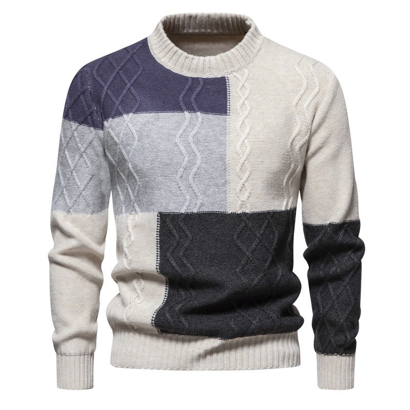 Men - Knitted Jumper - Cozy Colour Block Design - Stylish Knitwear for All Occasions