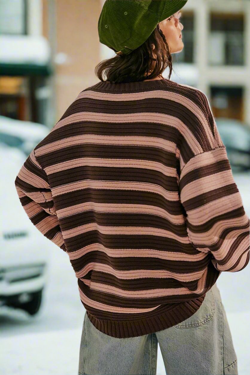 Women - Jumper - Striped, Loose Fit - Comfortable Casual Knitwear