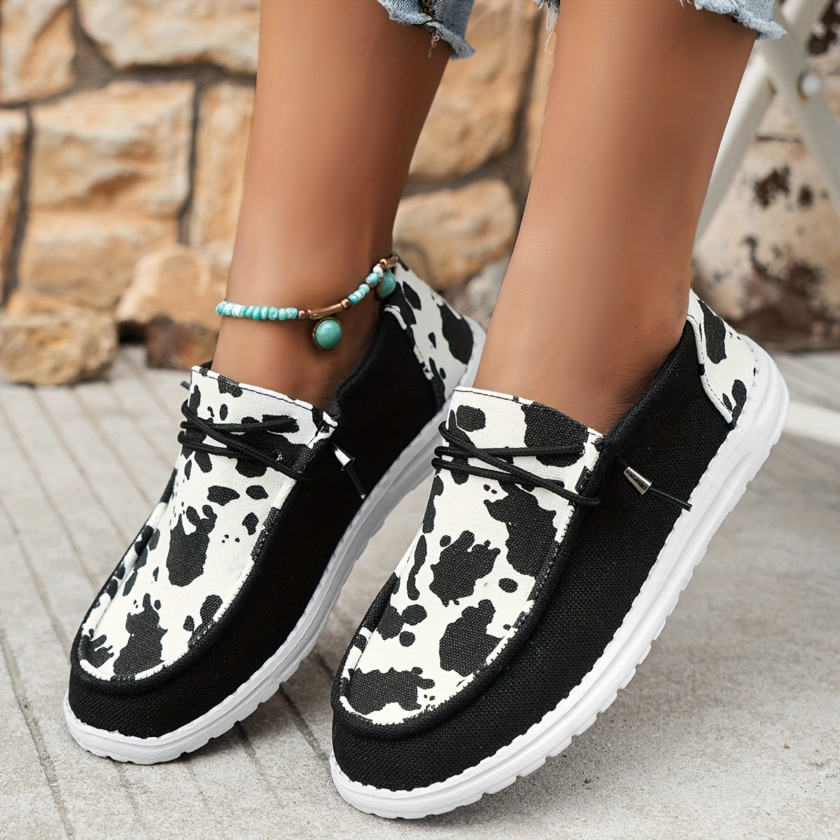 Women's - Summer Loafers - Lightweight Slip-On Shoes with Cow Pattern - Comfortable and Stylish Footwear