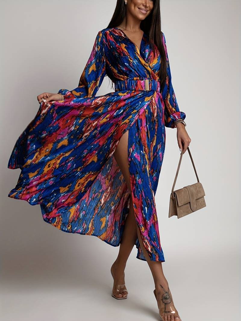 Abstract dress with wrap neckline