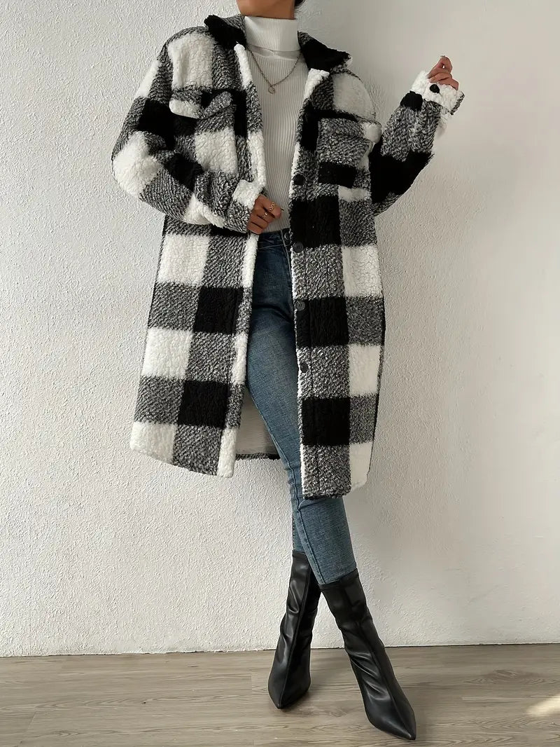 Elegant checked teddy coat