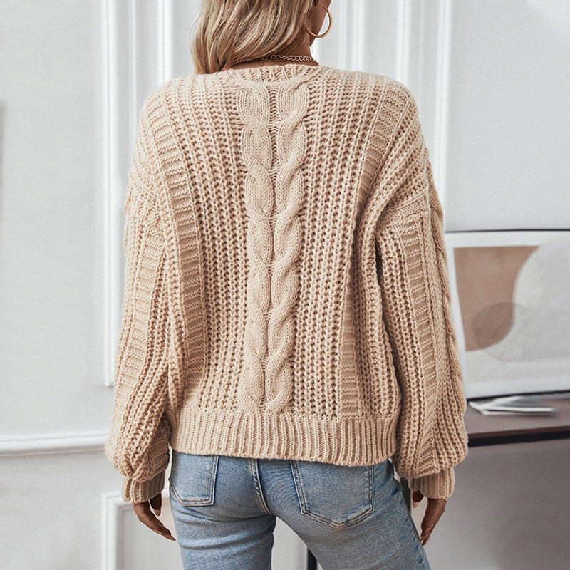 Women - Jumper - Cable Knit Pattern with Wide Sleeves - Cozy and Stylish Knitwear