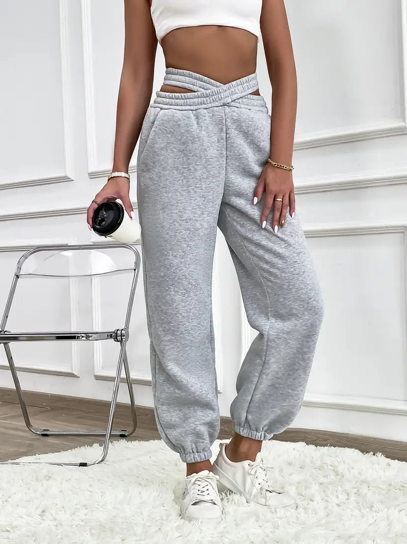 Women - Jogging Trousers - Elegant Plain Knitted - Comfortable Casual Athletic Pants