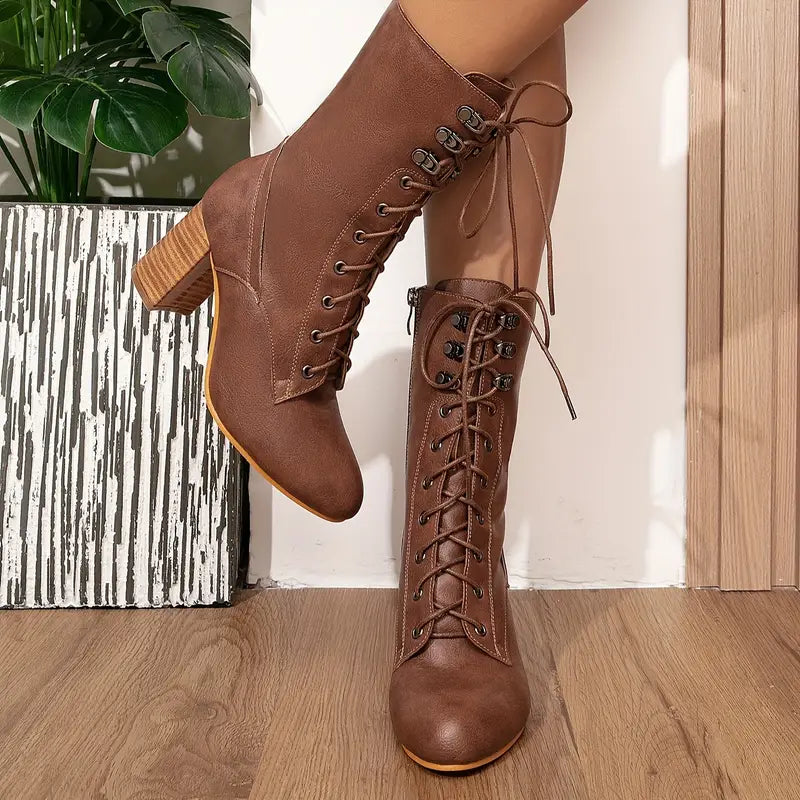 Leather boots with a chunky heel