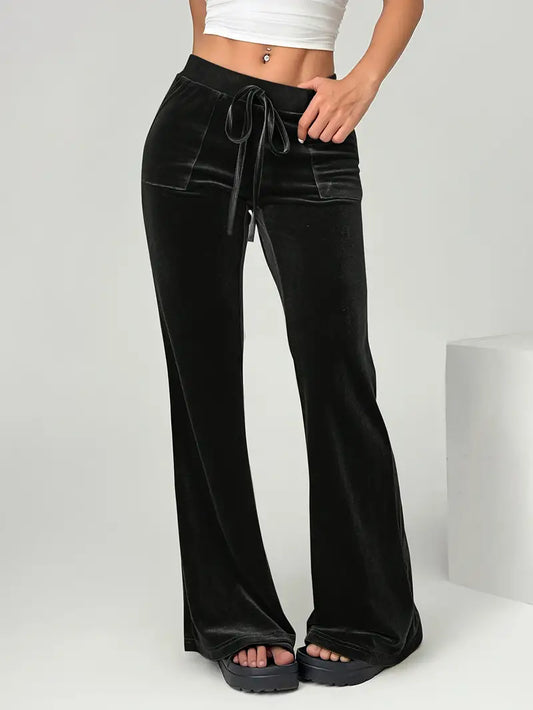 Women - Wide-Leg Trousers - Velvet - Stylish and Comfortable Velvet Wide-Leg Trousers for Women