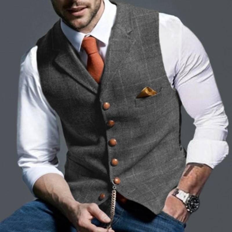 Men's Elegant Checked Waistcoat - Stylish and Sophisticated - Perfect for Formal Occasions