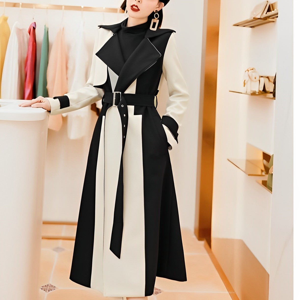 Women - Trench Coat - Elegant Design with Belt - Stylish All-Season Outerwear