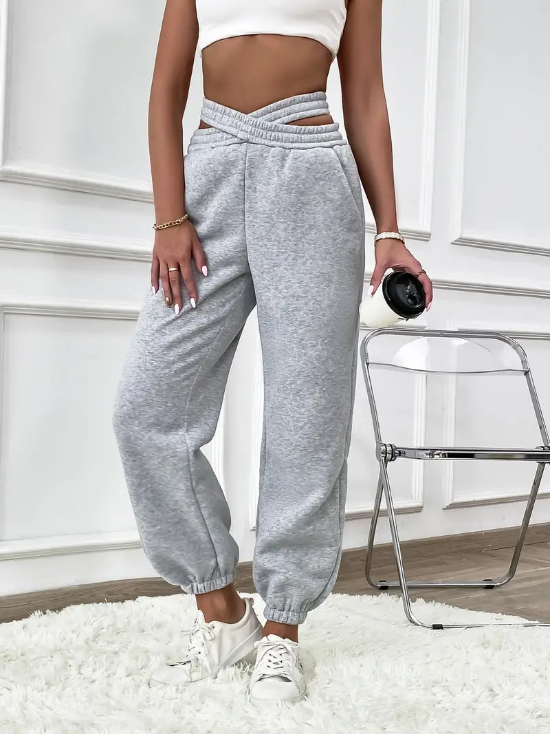 Women - Jogging Trousers - Elegant Plain Knitted - Comfortable Casual Athletic Pants