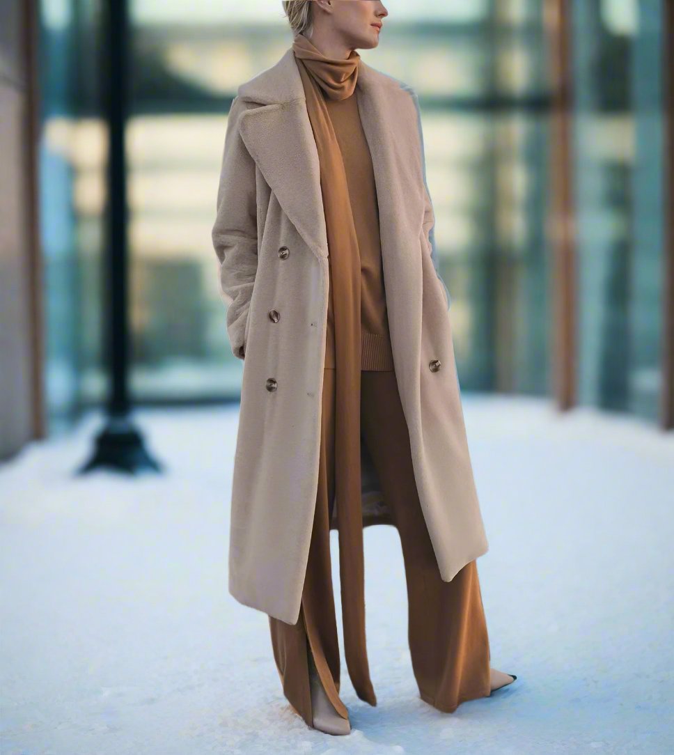 Women - Long Coat - Thick Velvet - Elegant Stylish Outerwear for Chic Looks