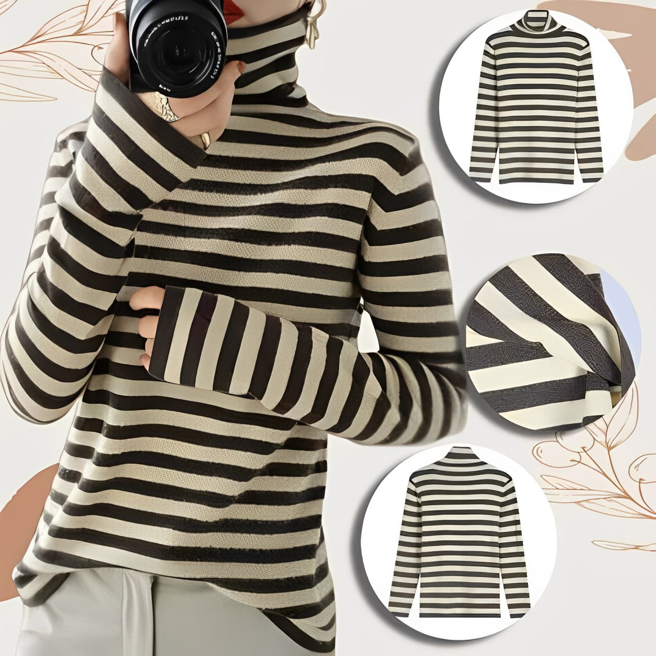 Women - Wool Jumper - Elegant Striped Design - Cozy & Stylish Knitwear