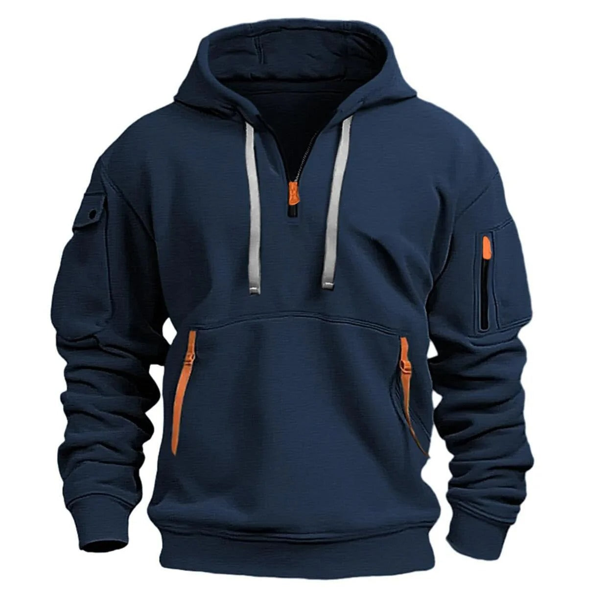 Men - Half Zip Hoodie - Soft Cotton Blend - Comfortable Casual Wear