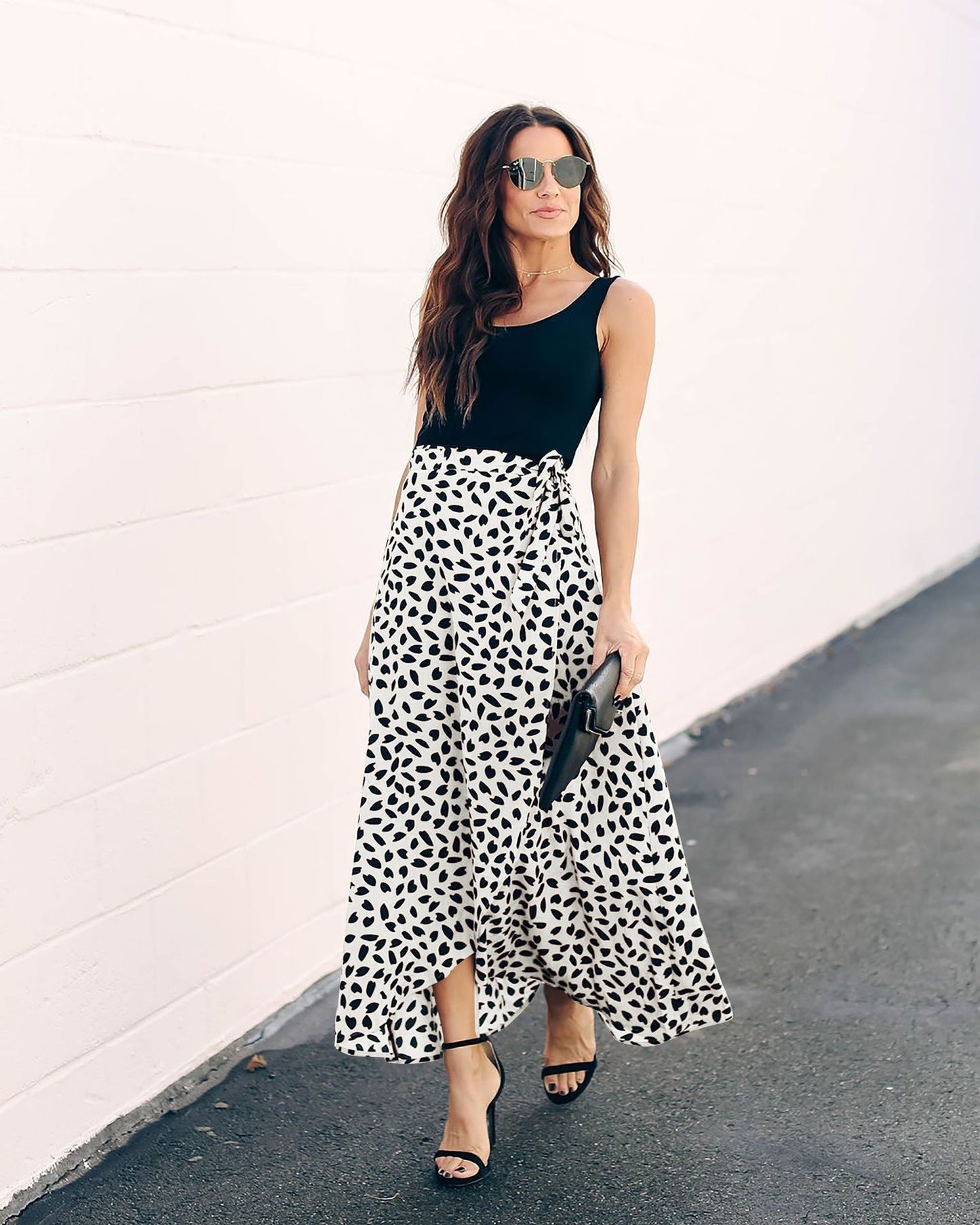 Leopard pattern longer loose skirt