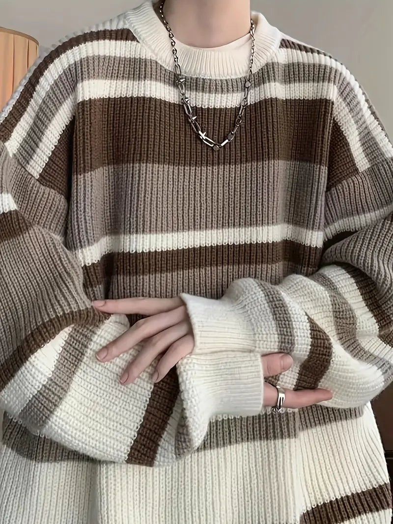 Men - Striped Jumper - Comfortable Knit Fabric - Stylish Casual Knitwear