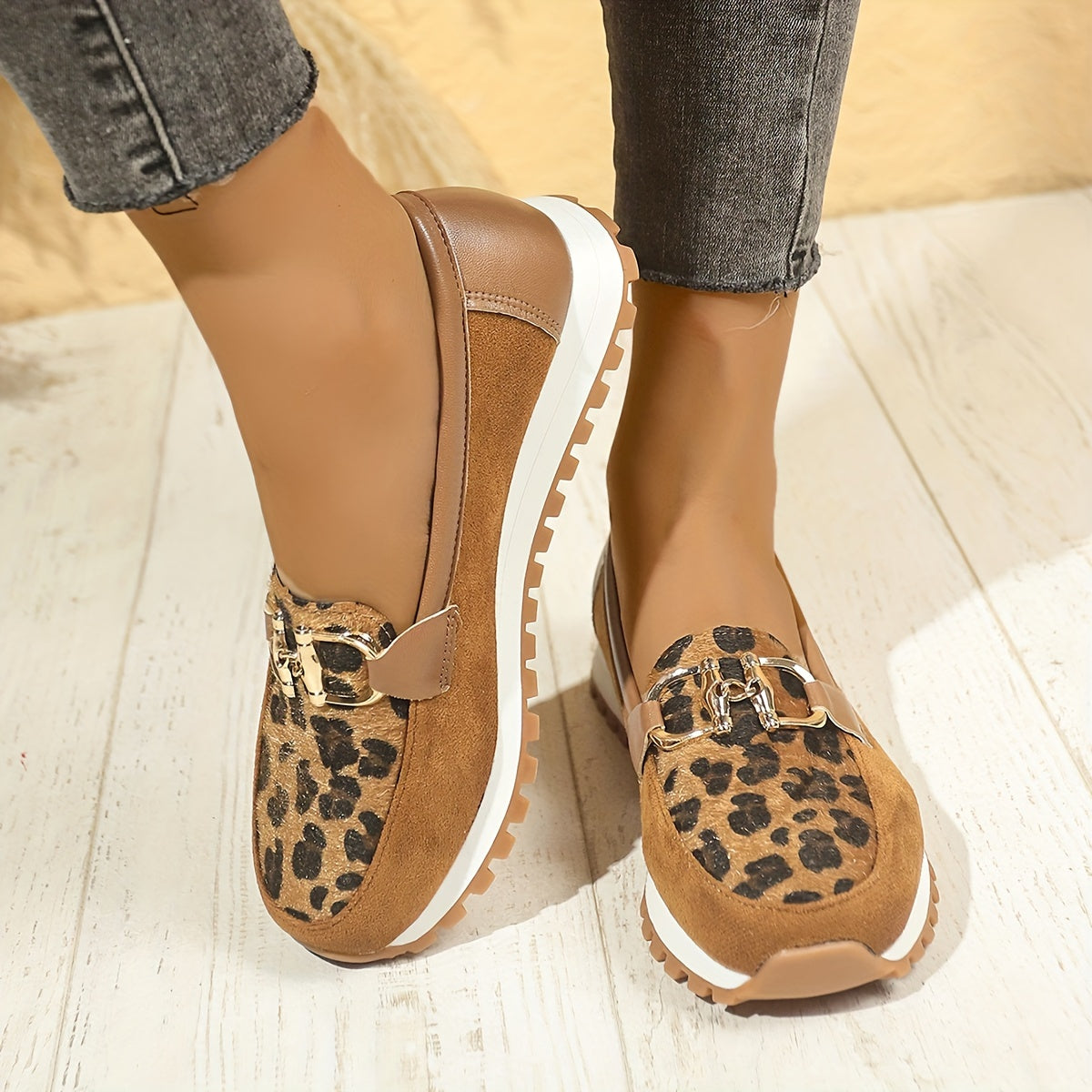 Women's - Slip-On Loafers - Leopard Print, Non-Slip & Comfortable - Trendy Footwear for Everyday Wear