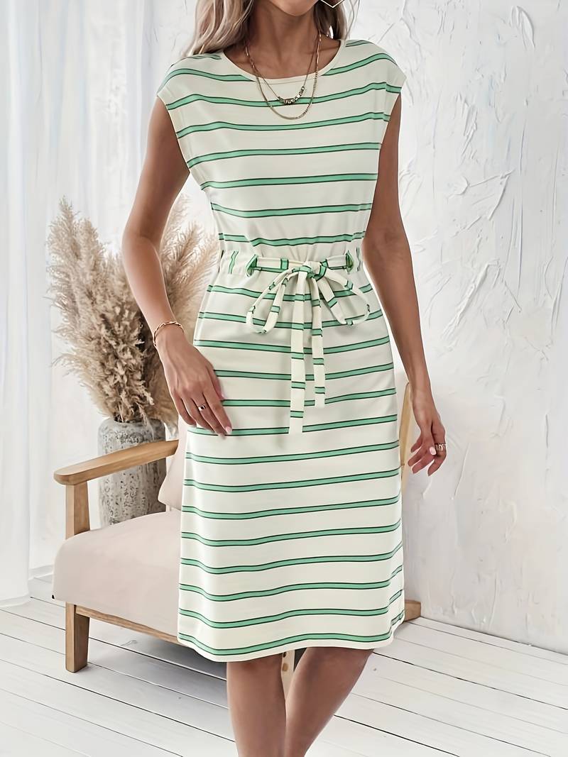 Round Neck Split Dress For Spring And Summer