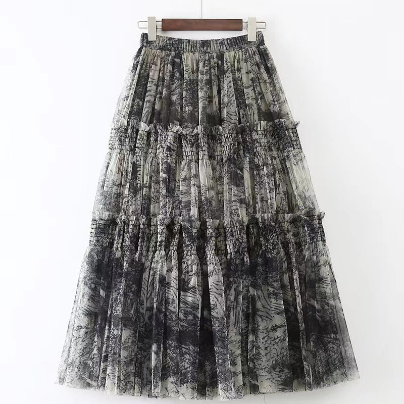 Modern Ink Print Skirt Elasticated Waist Sewing Thread