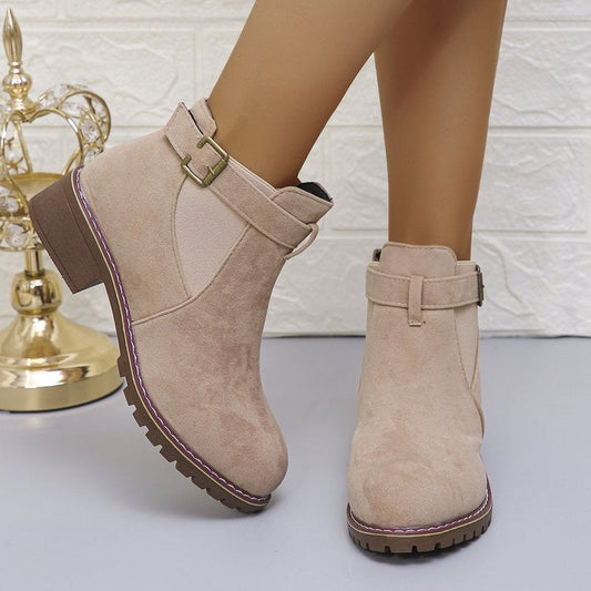 Women - Boots - Elegant Suede with Belt - Stylish Footwear for Every Occasion