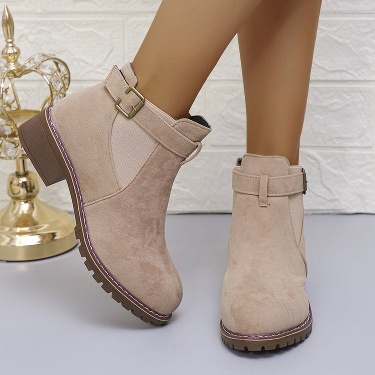 Women - Boots - Stylish Suede with Belt Accent - Trendy Footwear for Every Occasion