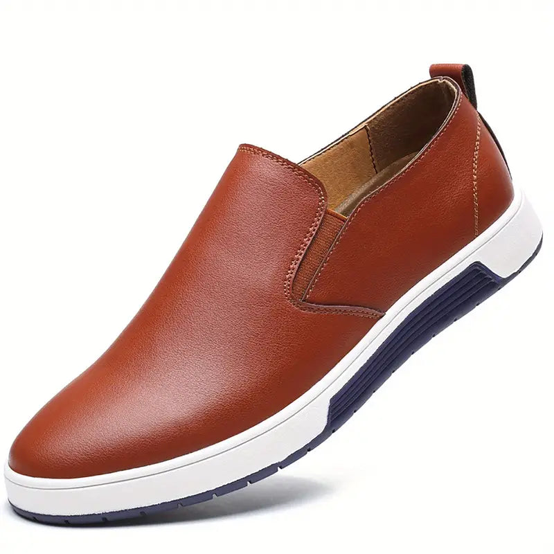 Leather slip-on shoes with soft sole