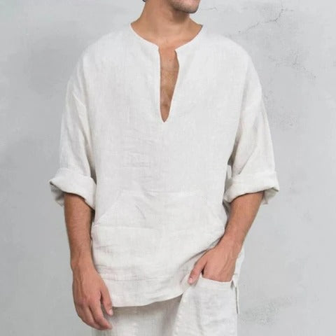 Ethnic loose linen T-shirt for men