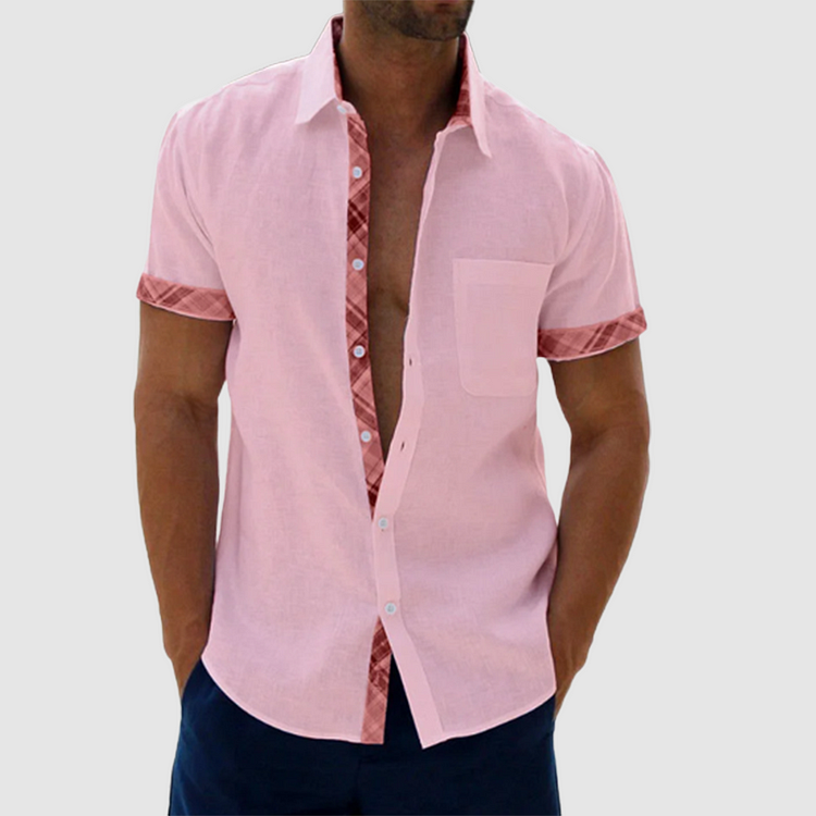 Summery linen shirt with checked collar and button placket