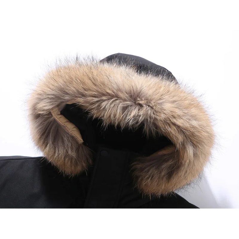 Men's parka winter jacket with detachable fur collar and hood