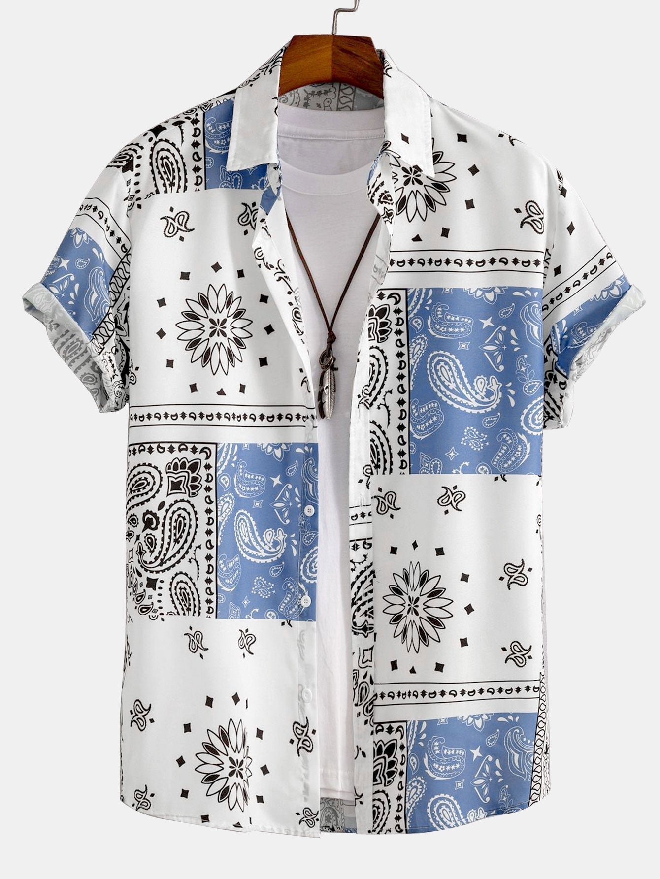 Paisley Print Button Up Shirt #Random Pattern Design# & Shorts