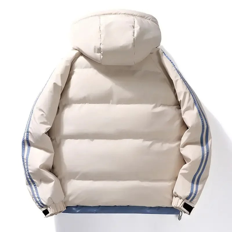 Puffer jacket with hood and contrasting stripes