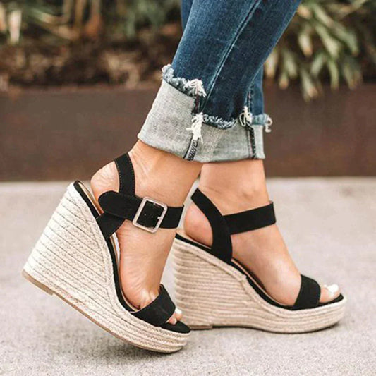 Platform sandals with ankle buckle