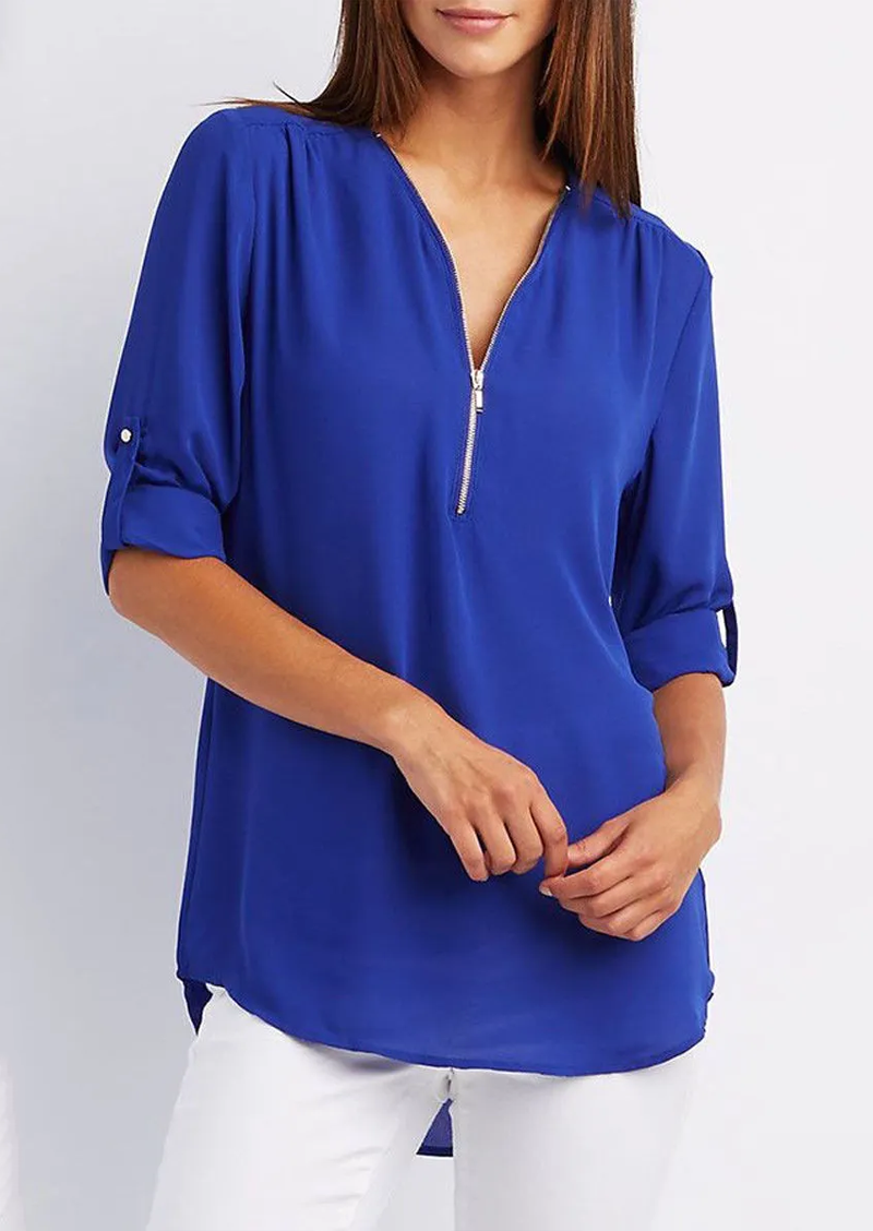 V-neck blouse with zip fastening