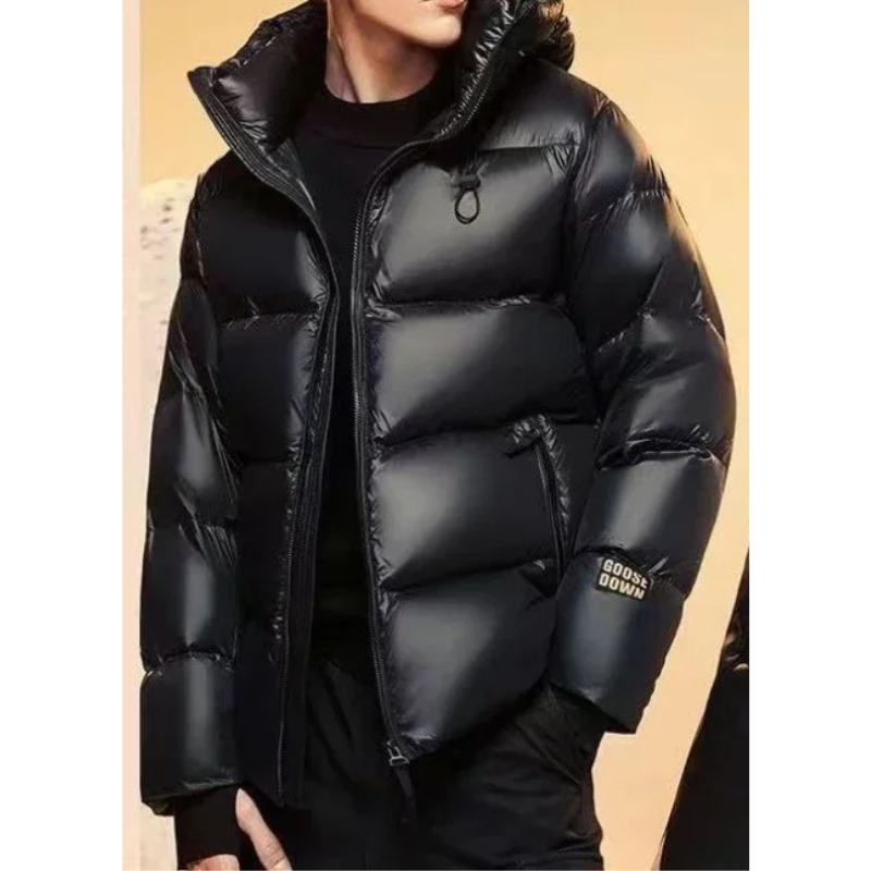 Men's puffer jacket with hood and side zip