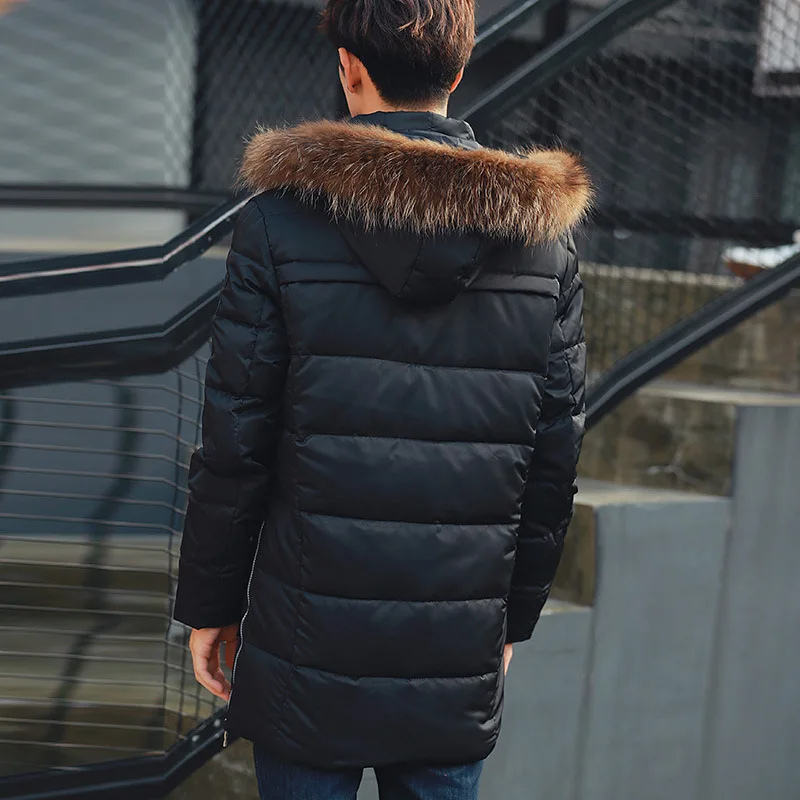 Men's parka winter jacket with fur hood and warm lining