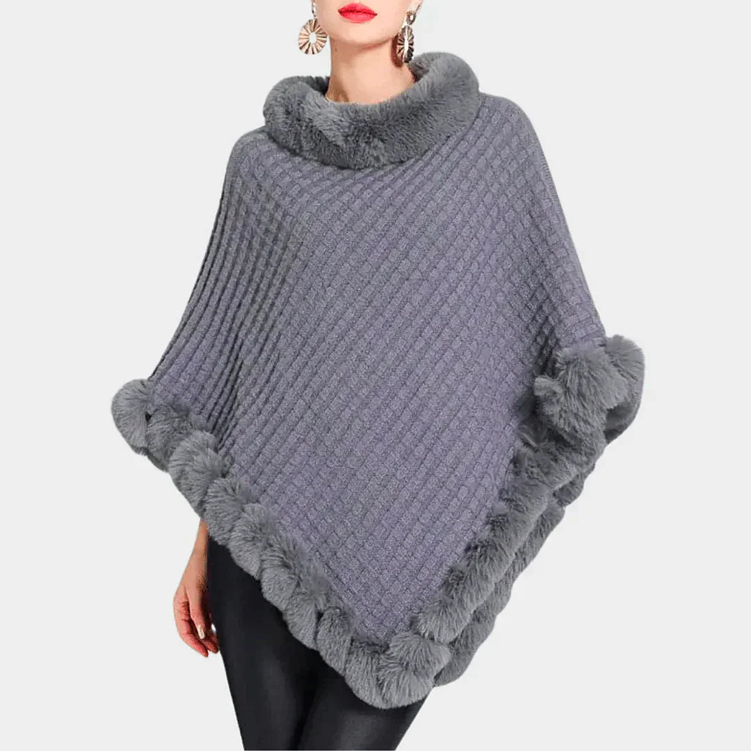 Women - Turtleneck Poncho - Cozy Knit Fabric - Stylish & Versatile Layering Essential