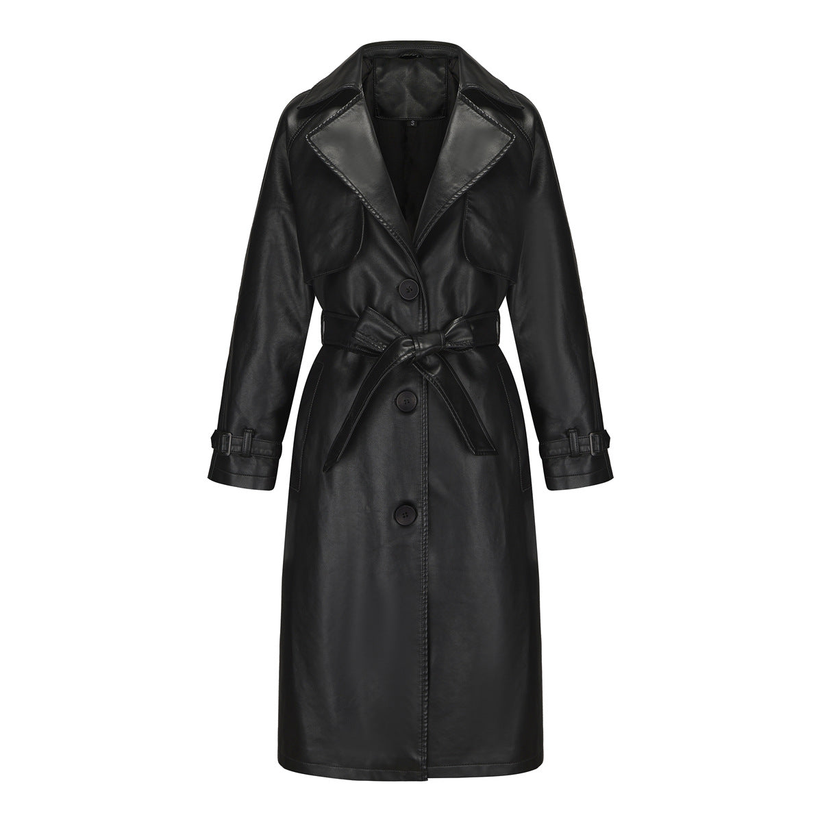 Women - Oversized Coat - Leather, Belted - Trendy Spring Outerwear