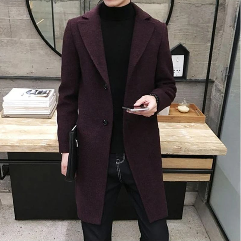 Slim-fit wool coat with lapel collar