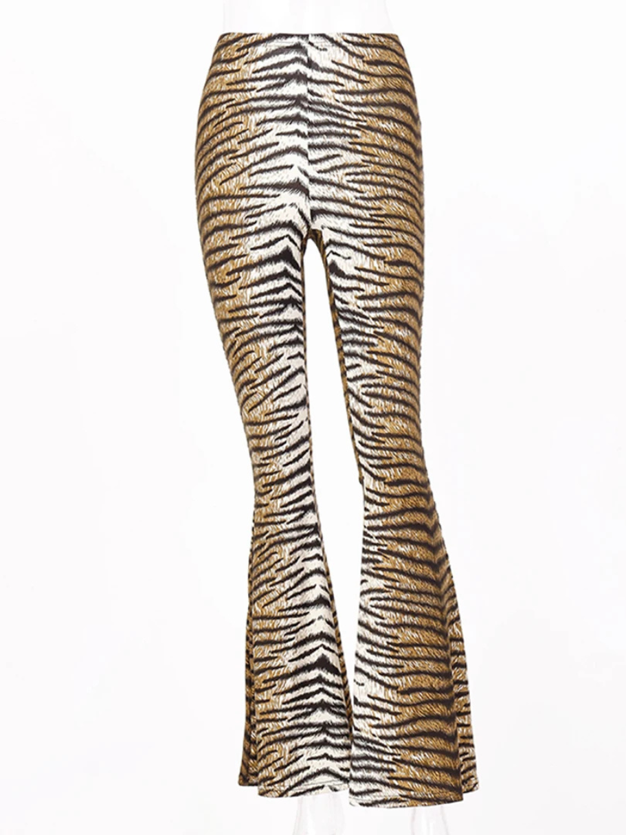 Women's leopard print flared trousers with high waist