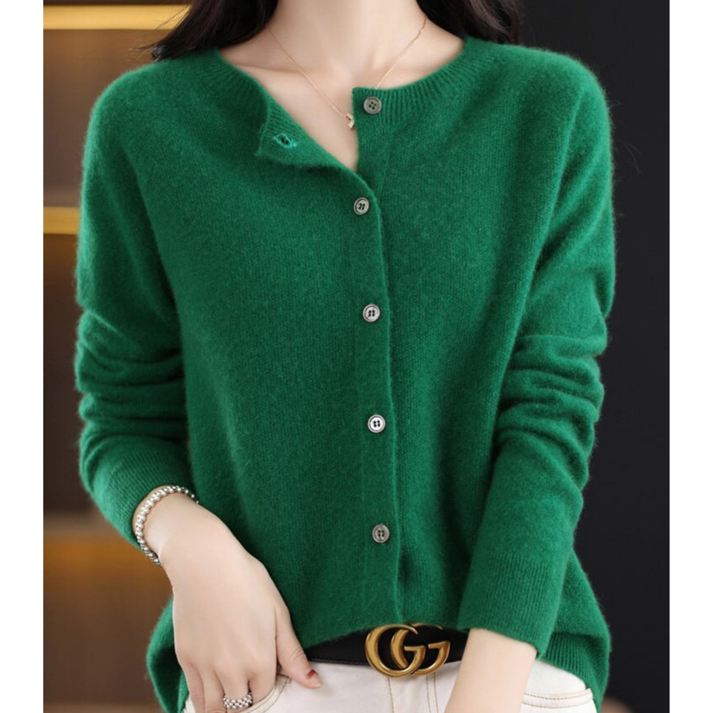 Wool Ladies O-neck Cardigan Cashmere Sweater