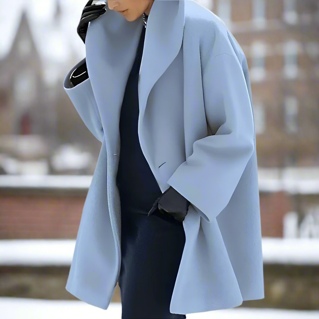 Women - Loose Wool Coat - Cozy Shawl Collar - Stylish Warm Outerwear for Fall & Winter