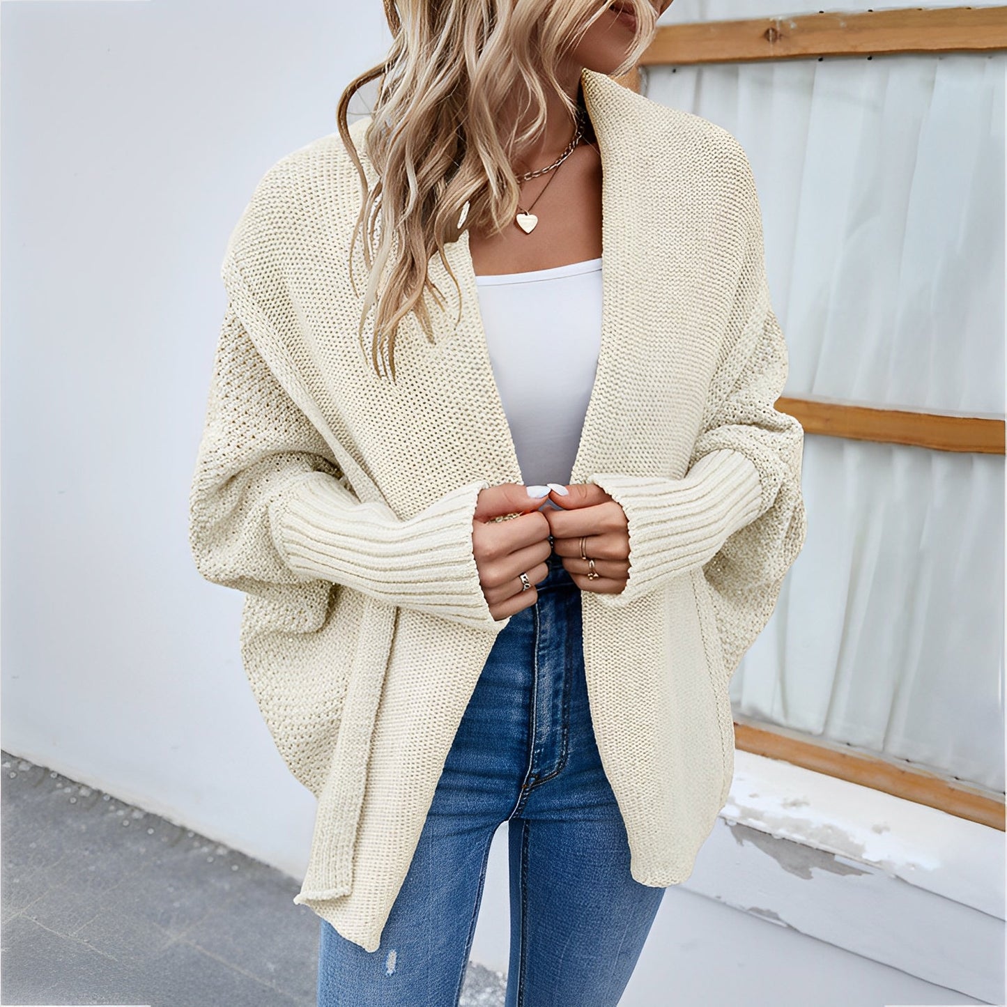 Women - Cardigan - Soft Knit with Cozy Batwing Sleeves - Essential Layering Piece