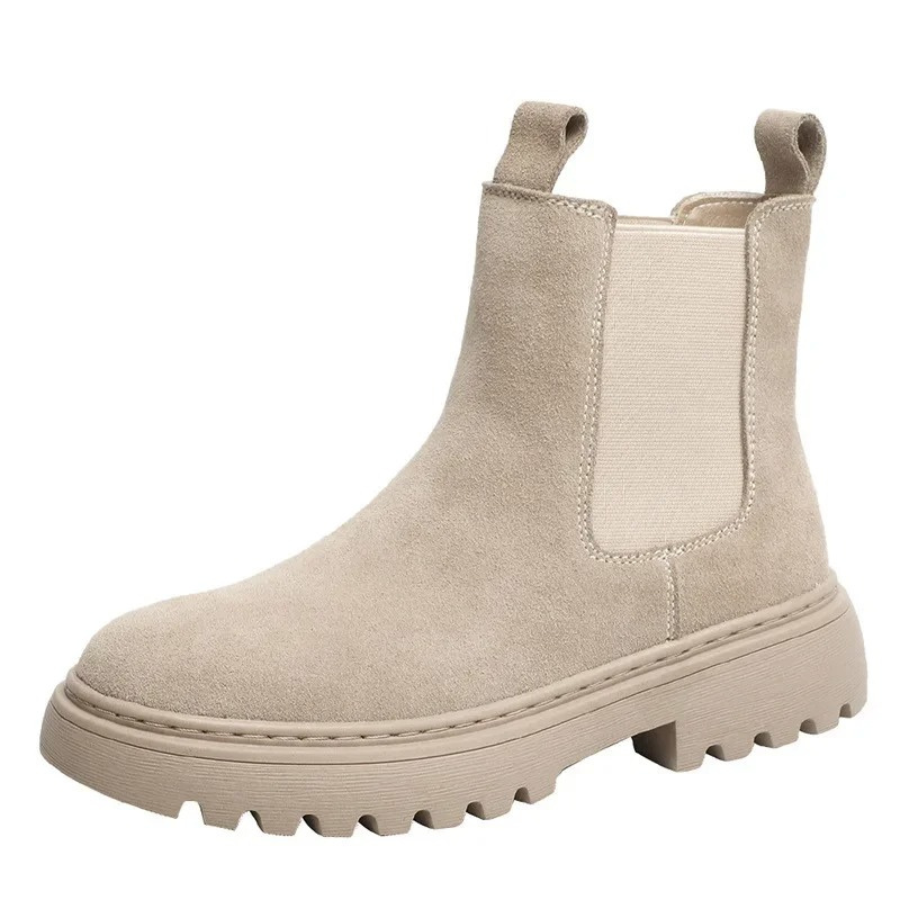 Women's Suede Chelsea Boots with Draw Loops and Rugged Sole