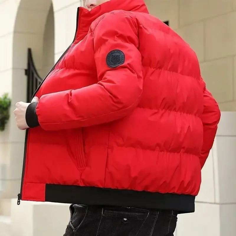 Men's puffer jacket with high collar and zip pockets