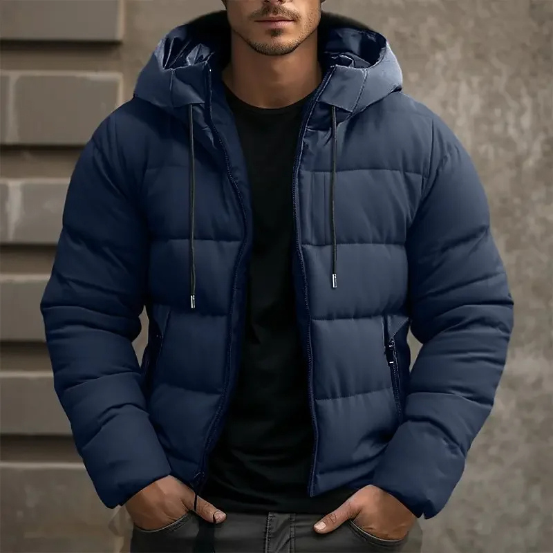 Men's puffer jacket with hood and zip pockets