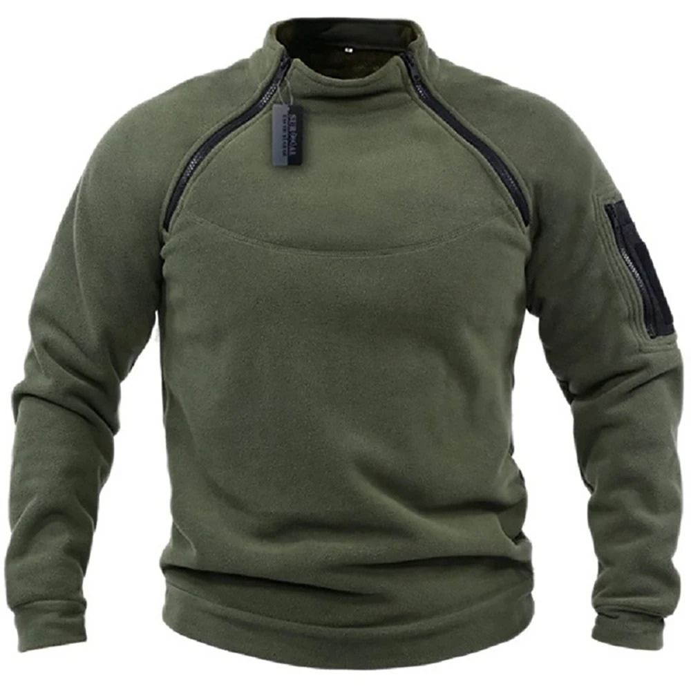 Tactical fleece pullover with zip and stand-up collar