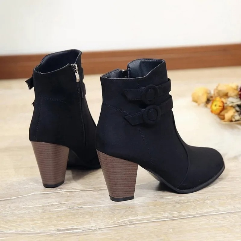 Women's Ankle Boots with Buckle Straps and Zip - Women's Ankle Boots