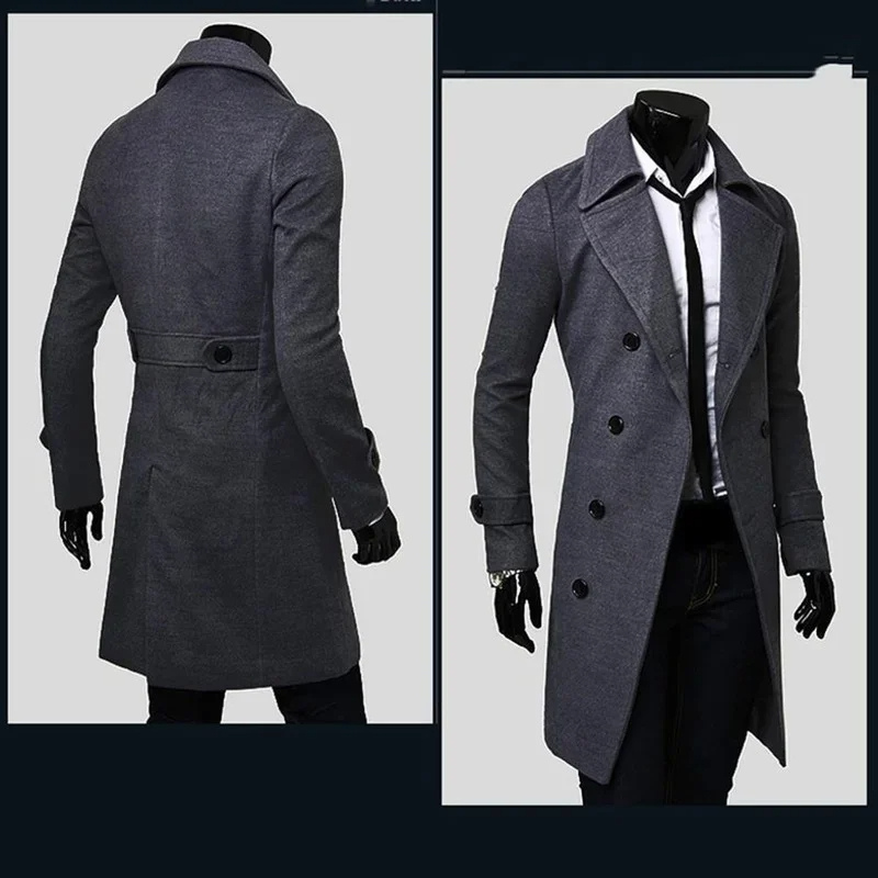 Long double-breasted coat with slim fit