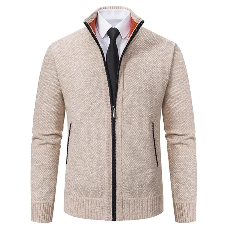 Elegant cardigan with zip and stand-up collar